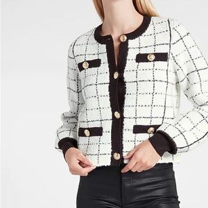 NTW! Black and White Checkered Cardigan with Gold Buttons